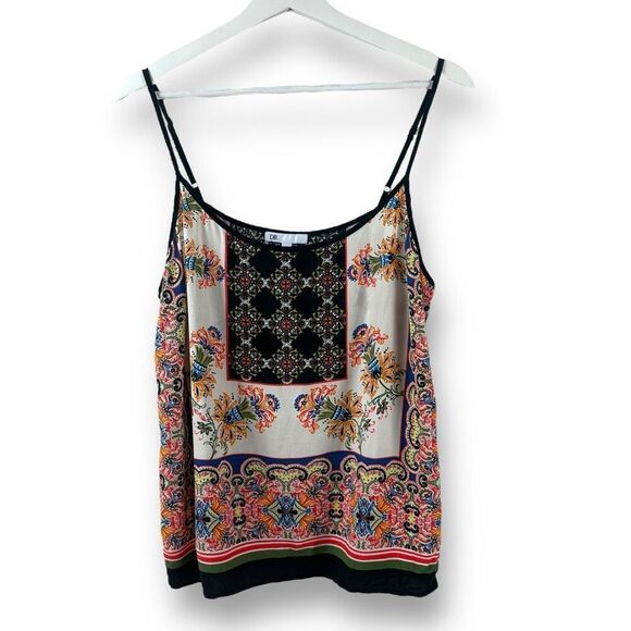 DR2 Tops - DR2 Women's L Printed Hankerchief Tank Orange Blue Paisley Medallion Boho Artsy